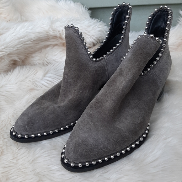 Alexander Wang Gray Ankle Boots with Silver Studs and Signature Heel - Picture 2 of 9